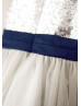Silver Sequin Gray Tulle Curly Hem Knee Length Flower Girl Dress